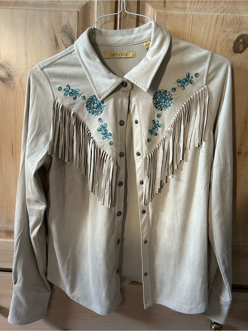 Shyanne Cowgirl Faux Suede Fringe Top with Turquoise Accents Conch Snaps